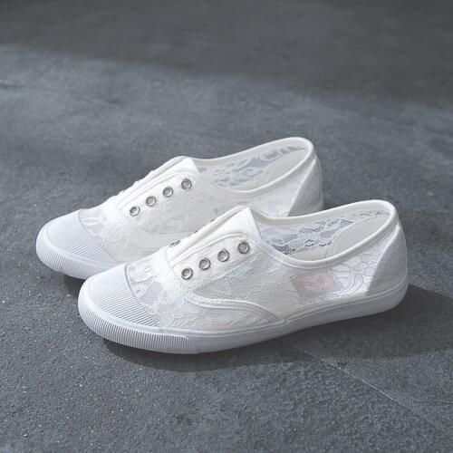 2020 New Summer New Lace Breathable Sneakers Women Shoes Comfortable Casual Flat bottomsmall white shoes 759