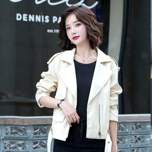 New Fashion Big Size 3XL Womens Leather Jackets 2021 Autumn Motorcycle Leather Coat Female Short Slim Lady Outerwear White