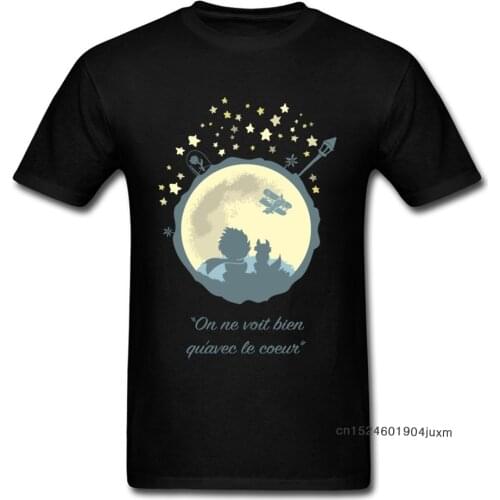 Men T Shirt Christmas Gift Tshirt Little Prince & Moon Print Cotton Fabric O Collar Tops Tees Short Sleeve France Comics T-Shirt