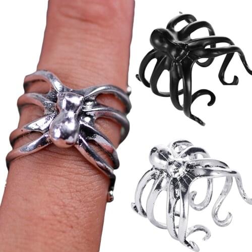 Men Cool Steampunk Rings Titanium Steel Gothic Deep Sea Squid Octopus Ring Fashion Jewelry Adjustable Vintage Animal Jewelry