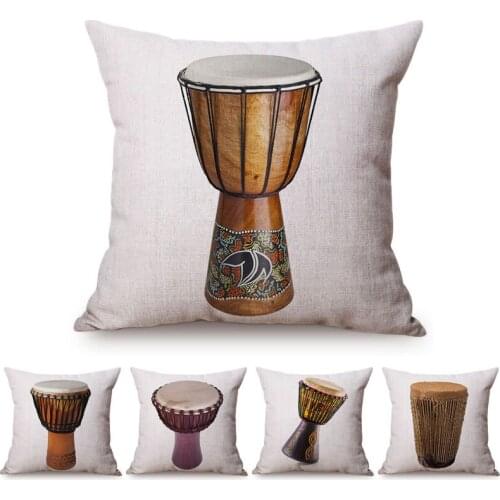 African Djembe Pattern Cushion Cover Africa Tribes Tradition Cultural Art Vintage Decoration Cotton Linen Sofa Throw Pillow Case