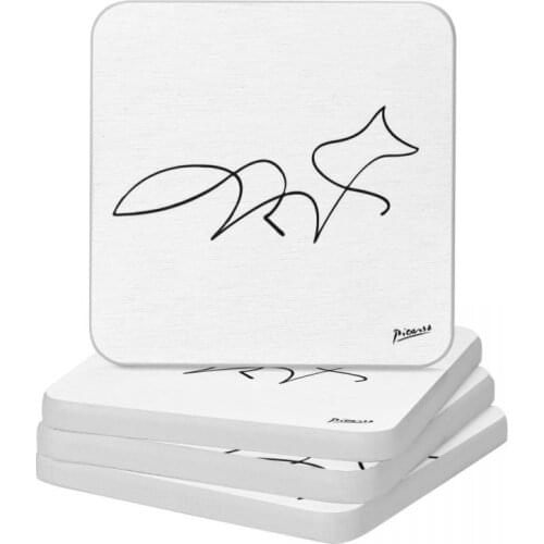 Pablo Picasso Line Art Wild Walking Fox Diatomaceous Earth Square Round Coaster Resistant Water Cup Bonsai Mat Soap Pad 10x10cm