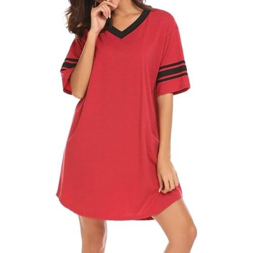 Women Short Sleeve Sleep Dress Casual Printing V-Neck Loose Plus Size Tunic Top Ladies Nightgowns Ladies Summer Sleepshirts