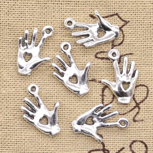 30pcs Charms Palm Hand Heart Cut 12x18mm Antique Silver Color Plated Pendants Making DIY Handmade Tibetan Silver Color Jewelry