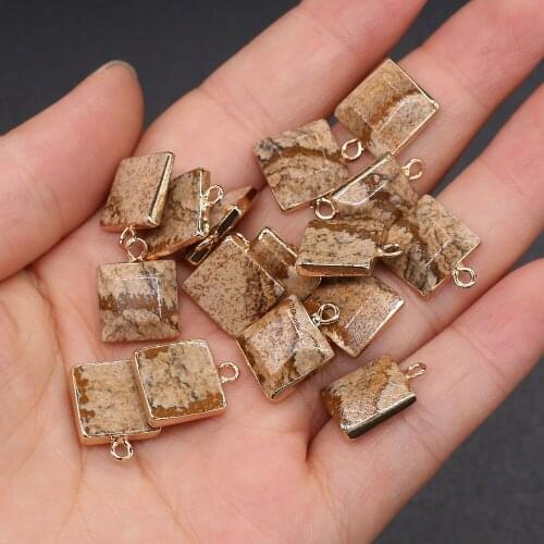 5pcs Natural Stone Picture Stone Charms Pendants Square Shape for Jewelry Making Beadwork DIY Bracelet Necklace Size 12x16mm