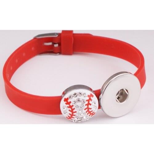 Crystal Baseball bracelet 18mm Silicone Snap button jewelry DIY adjustable for boys girls gift AS752