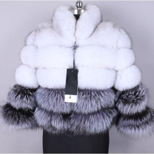 MMK Womens Warm Jacket 100% real fur Fashion natural fox fur coat Vest stand collar long sleeve fur coat Natural fur coat