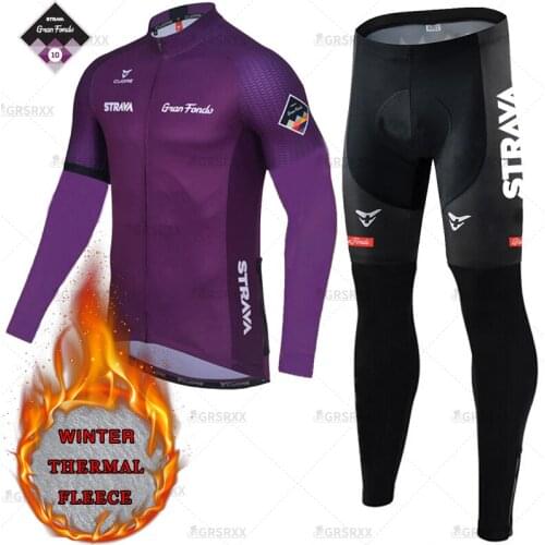 STRAVA Winter Cycling Set 2021 12 Colors Pro Team Racing Uniform Long Sleeve Keep Warm Cycling Jersey Set Outdoor Riding Wear