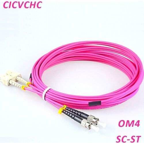 5pcs Duplex 2SC/UPC-2ST/UPC-OM4-PVC-3.0mm-Pink Optical Fiber Patchcord/Jumper