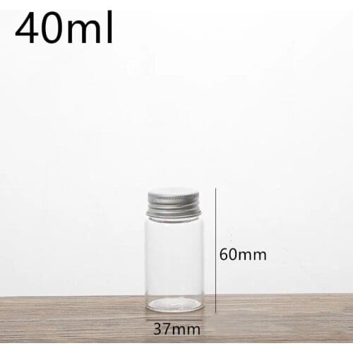 500PCS 37*60mm 40ml Glass Bottles With Silver/Gold Cap Transparent Empty Glass Vials Jars Container Storage Jars Wedding Bottle