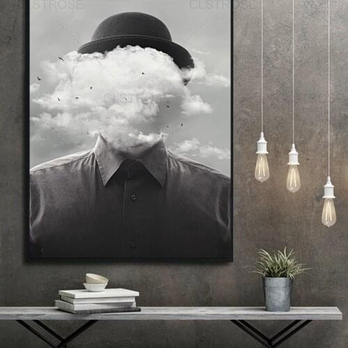 Abstract Black and White Canvas Painting Surrealism Cloud Bird Wall Posters and Prints Home Decoration Art Exhibition Living Roo