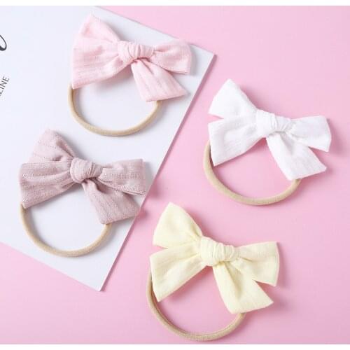 Baby Girls Hair Accessories Cotton Linen Children Bows Headband Soft Infant Nylon Hairbands Newborn Princess Head Bands Springes