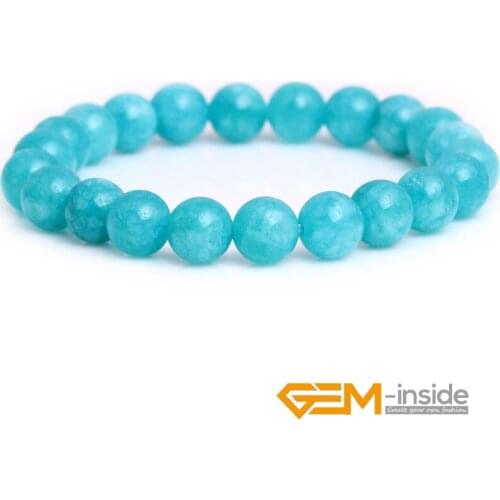 8mm Blue Green Color Amazonite Color Jades Gem stone Bead Bracelet For Women Simple Elastic Bracelet 7.5 Inches Wholesale