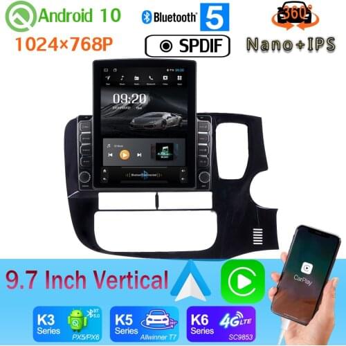 9.7" Vertical Style Car Media Player GPS 4G WiFi For Mitsubishi Outlander XL 3 2012-2018 Android 10 360 Camera PX6 4+64G Radio