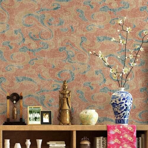 Beibehang Fashion Classical Zen Chinese Style Buddha Xiangyun Pattern Wallpaper Living Room Buddha Hall Hotel Background Wall