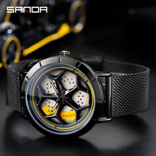 SANDA Wheel Watch Fashion Waterproof Sports Quartz Watch Stainless Steel Wheel Rotating Dial Mens Watch Relogio Masculino