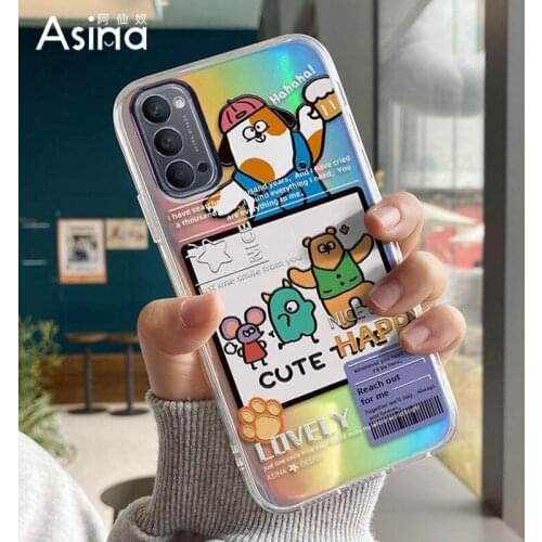 ASINA Laser TPU Case For OPPO Reno 3 4 5 Pro Shockproof Cute Cartoon Soft Cover Bumper For Find X2 X3 Lite Bear Fundas