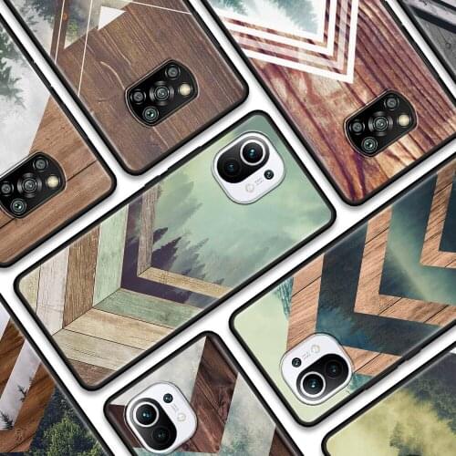 Phone Case for Xiaomi 11X 11 10T 10 9T 9 Pro 8 Lite Capa for Mi 11Ultra 9 SE A3 10S 11i Caso Forest Geometry Wood Nature