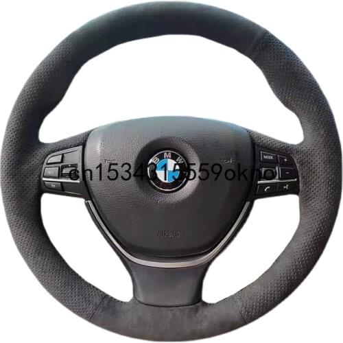 For BMW 525Li X1 X2 X3 X5 X6 F18 E60 E90 DIY Hand Sewn Black Suede Steering Wheel Cover