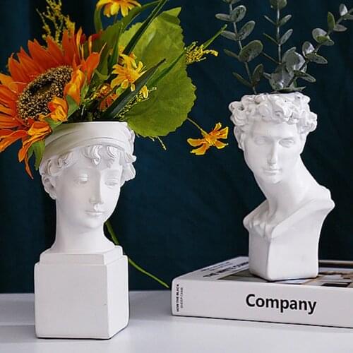 Resin Flowerpot Head Character British Girl Portrait Face Vase Table for Flowers White Planter Indoor Sculpture Soft Decoration