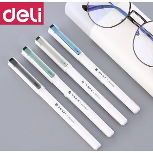 DELI Prime Impression Gel Pen 12Pcs A008 Full Needle Pipe Bullet Carbon Pen 0.5mm Student Office Pen Writing Brush Painting Tool