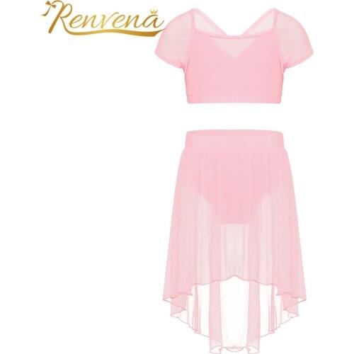 Kids Girls Crop Top with Irregular Hem Skirts Latin Modern Dance Costume Lyrical Dance Dress Outfits Childrens Clothing Sets