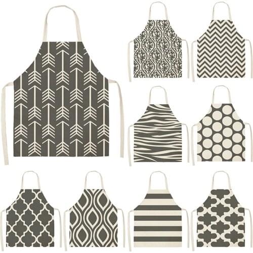 Gray Geometric Pattern Kitchen Sleeveless Aprons Cotton Linen Bibs Household Women Cleaning Home Cooking Pinafore Chef Tablier