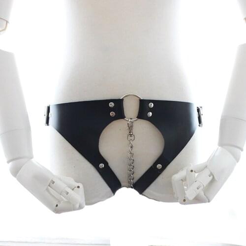 Hot Sales Black PU Chains Chastity Bdsm Fetish Detachable Belt Through The Perineum Adult Games Product For Couples VP-Cb012002A