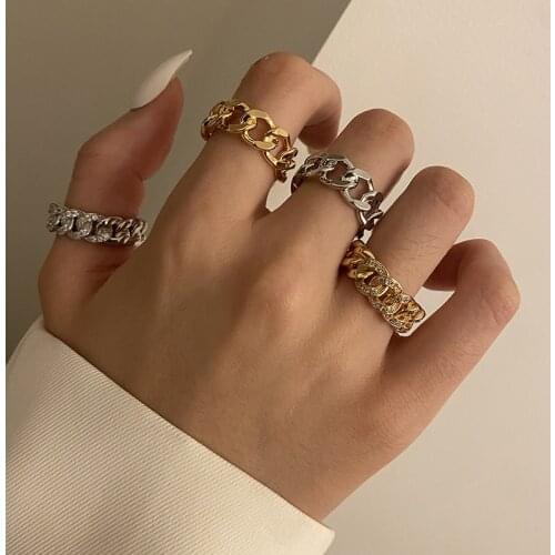 Gothic Thick Chunky Chains Ring Gold Silver Color Adjustable Cuban Curb Link Rings For Women Men Vintage Hip-hop Punk Jewerly