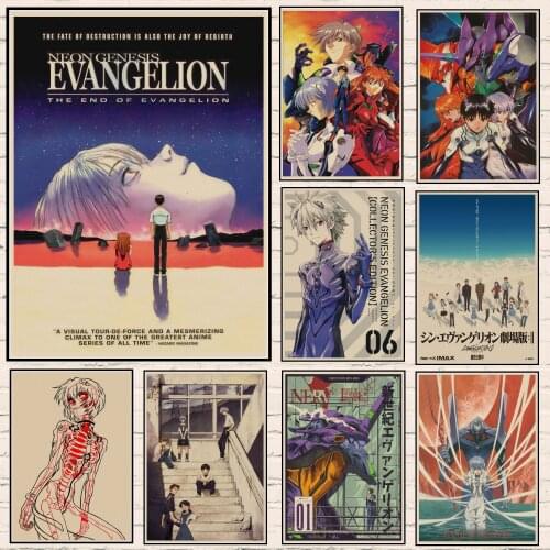 Classic Anime Vintage Posters Animated Character Evangelion Kraft Paper Sticker DIY Room Bar Cafe Decor Gift Art Wall Painting