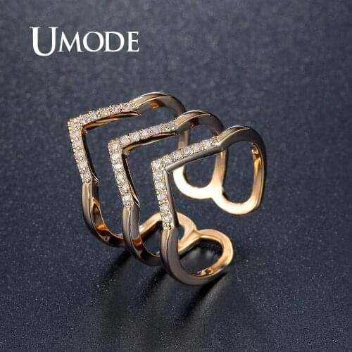 UMODE Gold Color Wave Ring Engagement Adjustable Rings for Women Zircon Ring Vintage Jewelry Free Shiping UR0360A