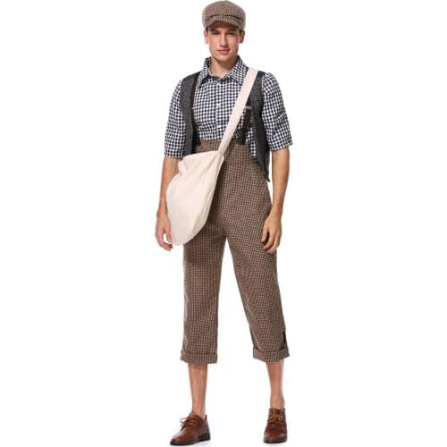 Halloween Costumes Men Detective Newspaper Delivery Boy Cosplay Costume Fancy Dress Party Stage Performance