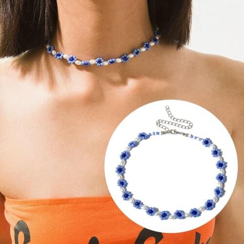Necklace Creative Elegant Blue Flower Pearl Anklet Chain for Party
