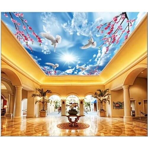 3d ceiling murals wallpaper custom photo Plum blossom blue sky white clouds Home improvement room wall paper for walls 3 d