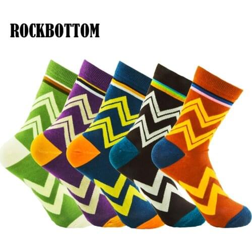 2020 New style Fashion Colorful Cotton Warm Men Baseball Breathable Absorbent Happy Socks Wave Stripes Classic Sock 5 Colors