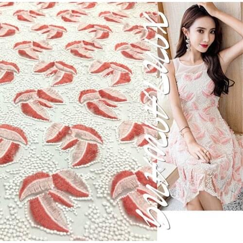 New Product 3D Three-dimensional Embroidery Feather Mesh Fabric High Quality Womens Dress Costume Fabric