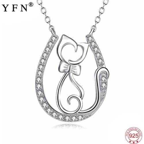 Necklace 925 Sterling Silver Necklace Lovely Cute Cat Horseshoe Pendant Necklaces Fashion Horse Hoof Jewelry For Women PYX0070