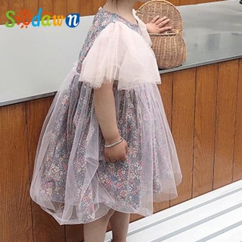 Sodawn Summer Mesh Sleeve Floral Dress Princess Dress Casual Dress Girl Clothes Childrens Costume