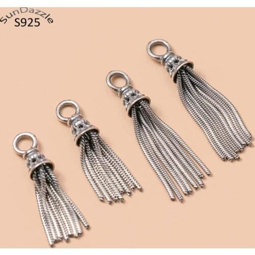 Real Pure Solid Titanium 925 Sterling Silver Pendants Snake Chain Tassel Suspension Necklace Bracelet Jewelry Making Findings