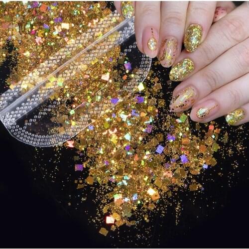Popular Glitter Nail Art Flakes Mix Size Hexagon Shapes Ultra Thin Sequins Holographic Star Moon Nail Accessories Decorations