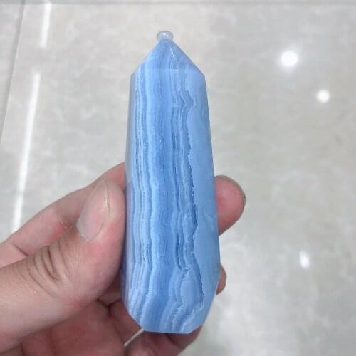 Natural crystal quartz blue lace agate tower point energy reiki stone