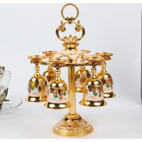 Luxury Metal Art Craft Wine Rack Holders Stand Wine Cups Set Drinkware Bar Set Tableware 6 Cups + 1 Holder Vintage Home Deco