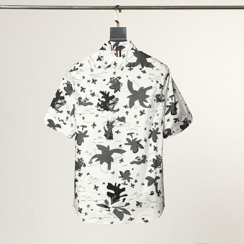 TB THOM Shirt Men Casual Floral Top Beach Cotton Turn Down Collar Fashion Korean Design Holiday Women Blouse Holiday Wear