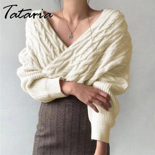 Sexy Criss Cross Womens Sweater Knitted Twist V Neck Pullover Female Long Sleeve Office Knit Top Fall 2021 Women Fashion Korean
