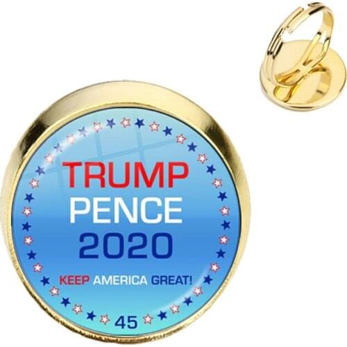 Trump 2020 Glass Cabochon Rings USA Election Collection Keep America Great Golden Plated Rings For Women Men Support Trump Gift