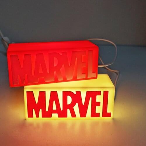 Marvel Logo Night Light LED Table Lamp Marvel Avengers USB Lampara Bedroom Bedside Lamp Atmosphere Decoration Light Kids Gifts