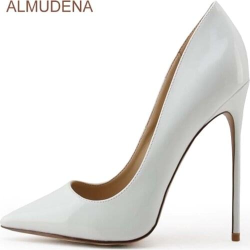 ALMUDENA Sexy White Pointed Toe Shoes Stiletto Heels Shallow Cut Slip-on Dress Shose Gladiator Pumps Concise Footwear 12cm 10cm