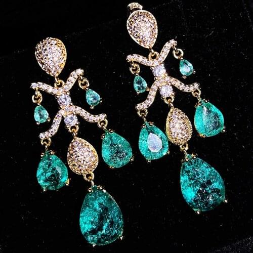 CIZEVA 925 Silver Tree Shape Drop Earrings for Women Luxury Gold Color Water Drop CZ Crystal Pendant Long Earring Party Gift