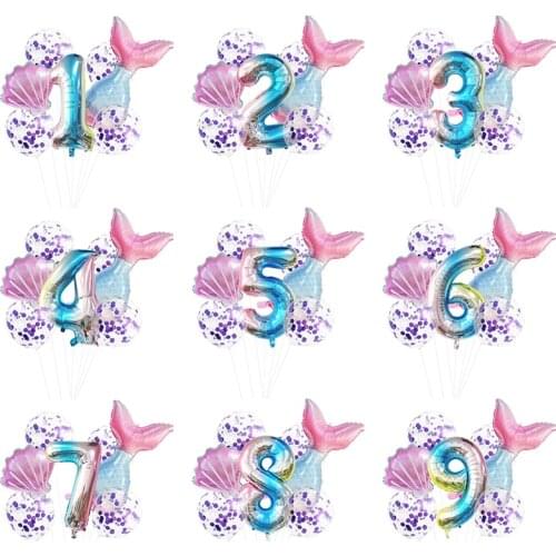 Little Mermaid Party Balloons Kids birthday Wedding Party Decoration 0-9 number balloons Baby Shower Decor Helium Globos