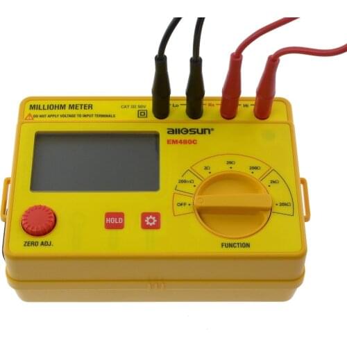 ALL SUN Yellow Milliohm Meter LCD 0.1M -20K in 6 Postions Accurate Wide Measurement Range Resistance Meter EM480C